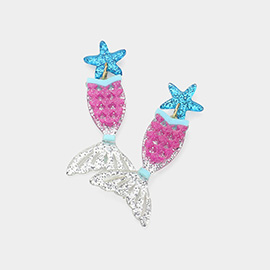 Glittered Resin Starfish Mermaid Tail Dangle Earrings